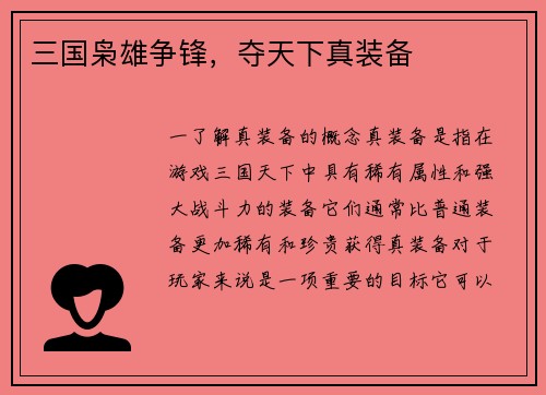 三国枭雄争锋，夺天下真装备